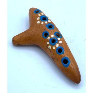 Aketa Ocarina Pipe Hand Painted Whistle Pottery from Japan NACBL Hand Made 6 in